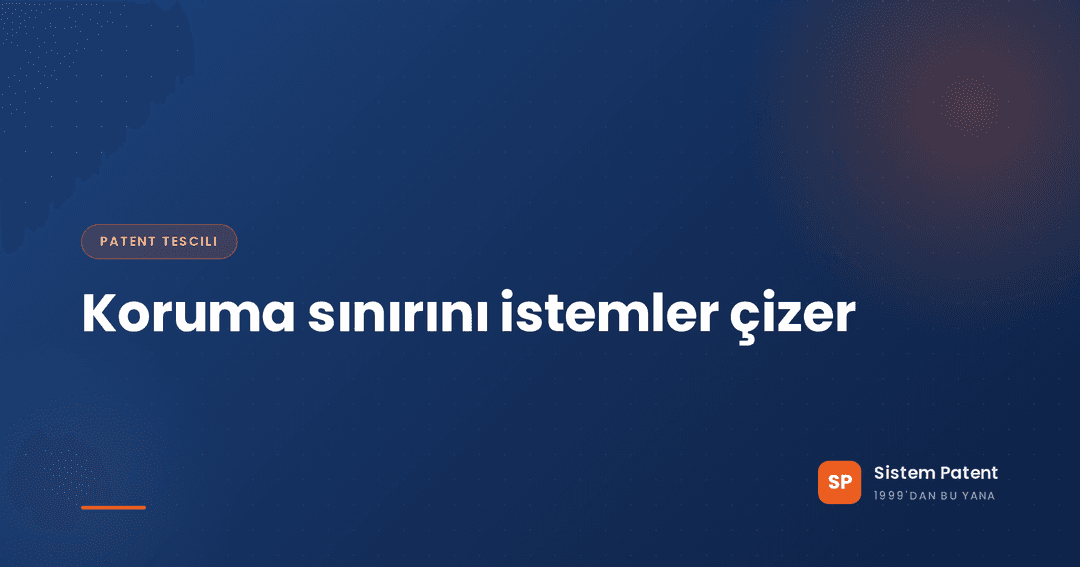Giriş, geçiş ve gövde unsurlarına ayrılmış, üzerinde büyütece tutulan açıklamalı bir patent istemi