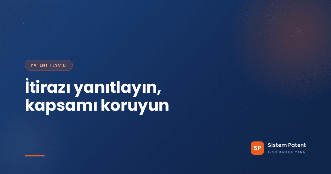 Masada bir patent inceleme raporu; istem tek bir resme kadar yeniden yazılmak yerine tek bir unsurla daraltılıyor, ofis görüşüne aşırı daraltmadan nasıl yanıt verileceğini gösteriyor
