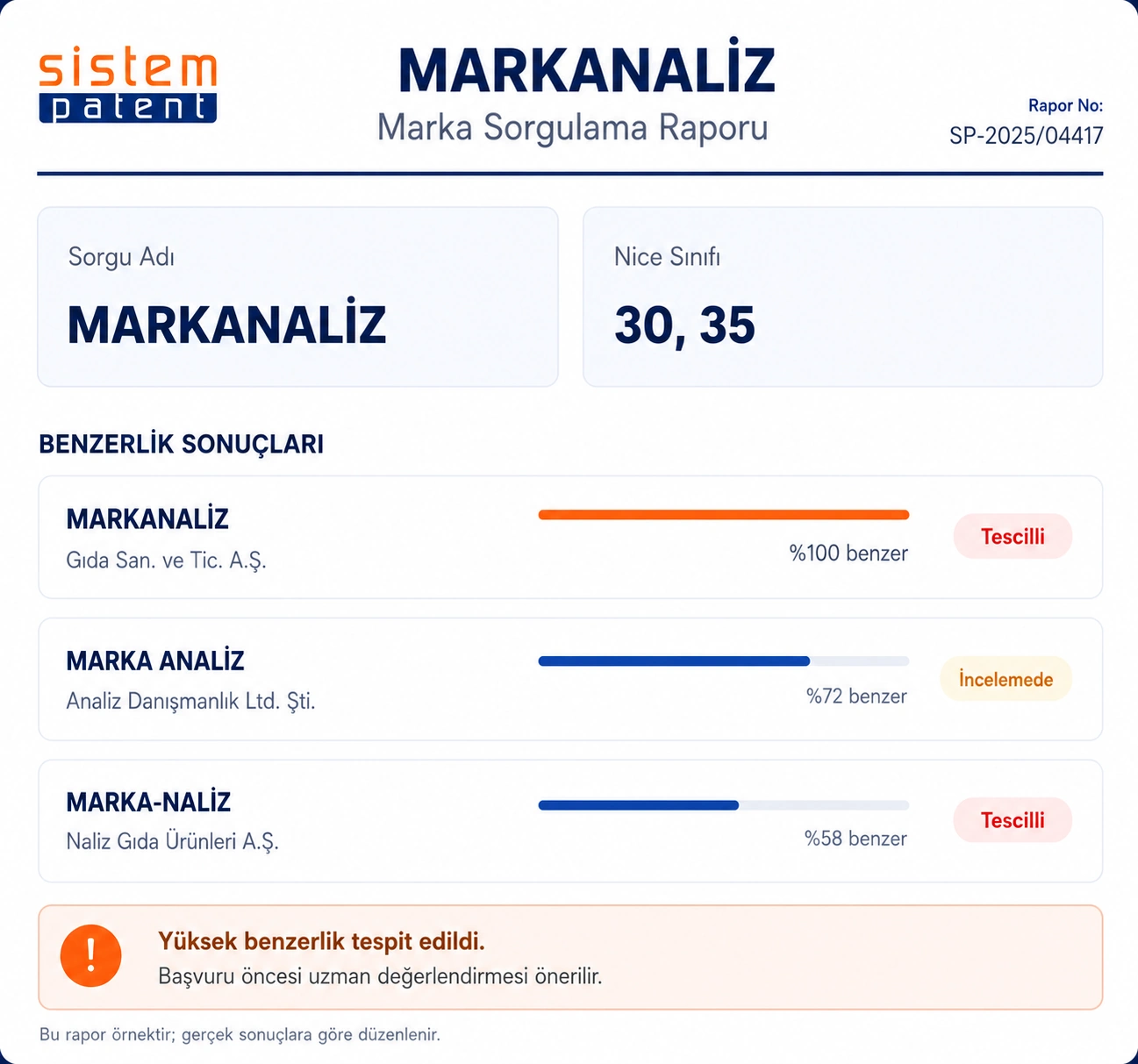 Markanaliz marka sorgulama raporu örneği